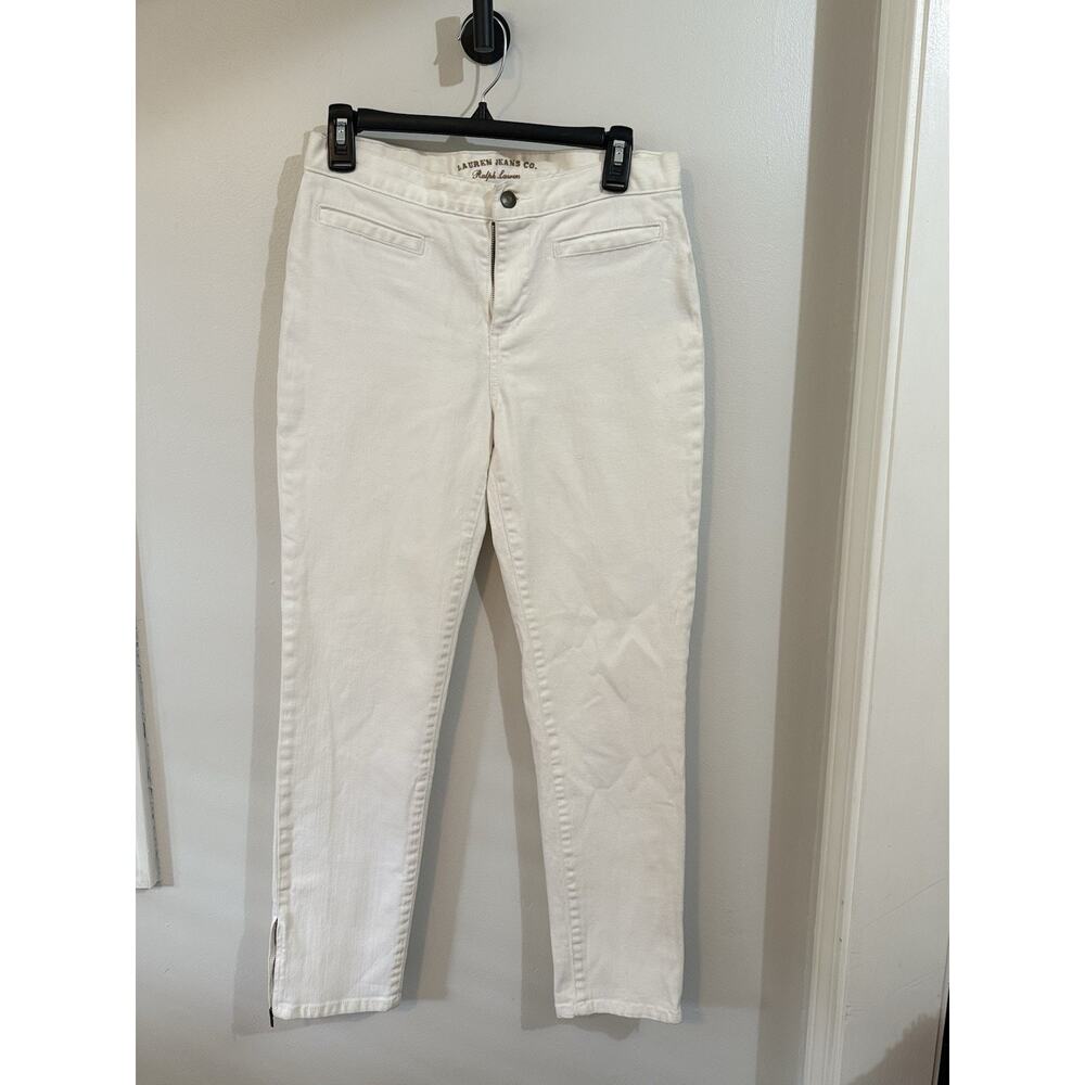 Lauren Ralph Lauren Wmns Pants Size 4 White Cotton Straight Leg Ankle Zipper